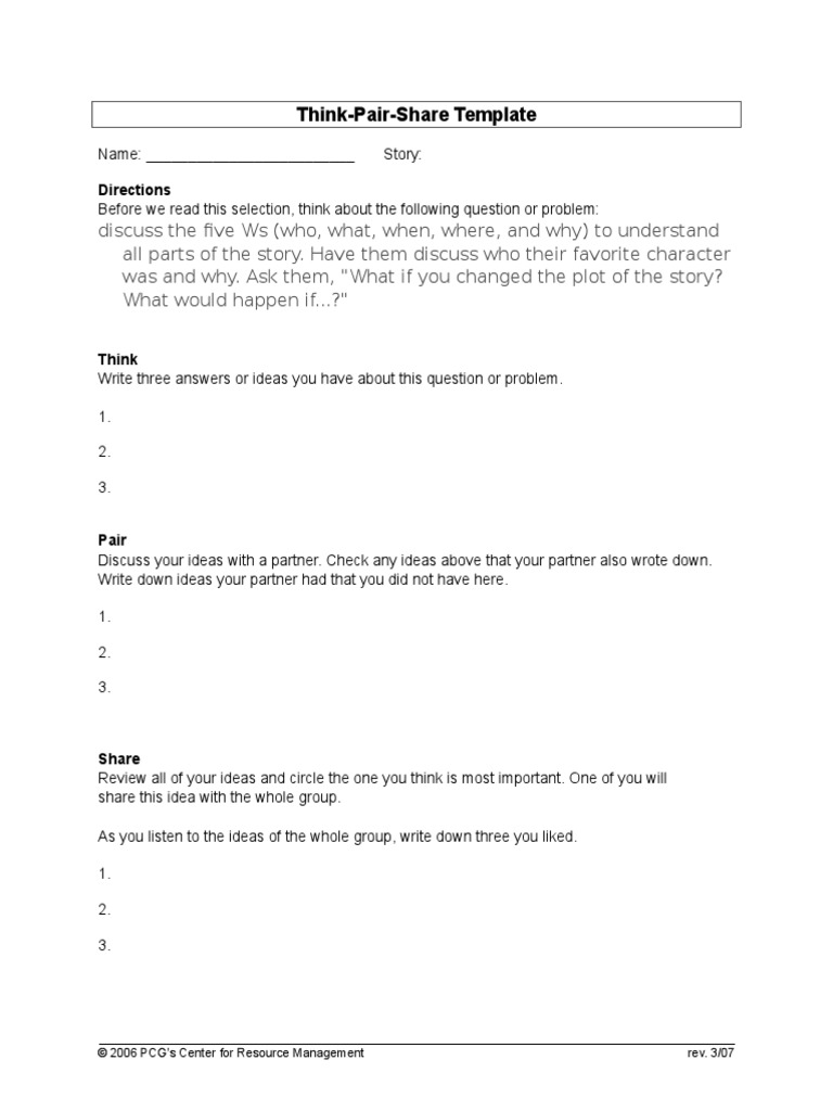 Think Pair Share Template PDF