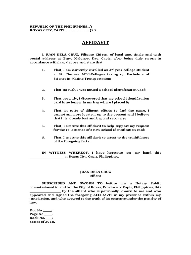 Affidavit of loss school id scribd pdf