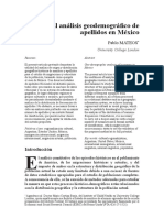 El Análisis Geodemográfi Co de Apellidos en México: Pablo MATEOS