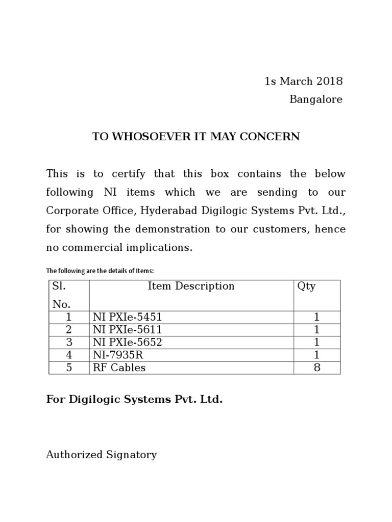 Declaration Letter For DTDC PDF