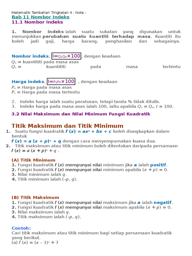 Nota Addmath Tingkatan 4  PDF