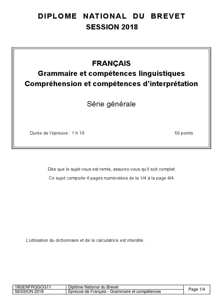 Sujet Brevet Français 2016 Pdf Corrigé DNB LIBAN 2018 Francais-Grammaire-comprehension | PDF | Météo | La nature