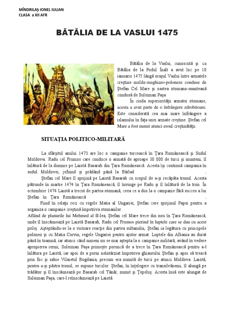 Bătălia de La Vaslui 1475 | PDF