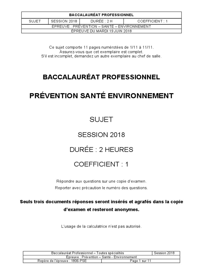 Sujet Pse Bac Pro Corrigé 2022 Bac Pro 2018 Prevention Santé Environnement Sujet | PDF | Muscle |  Contraction du muscle