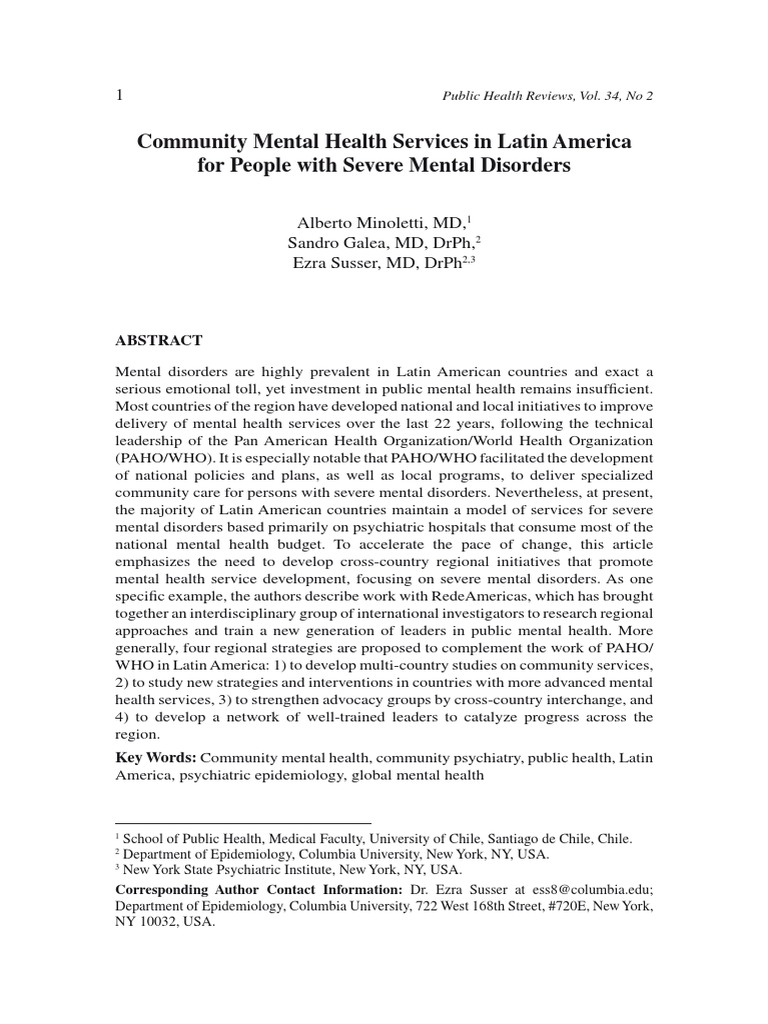 Community Mental Health Services in Latin America For People With ...