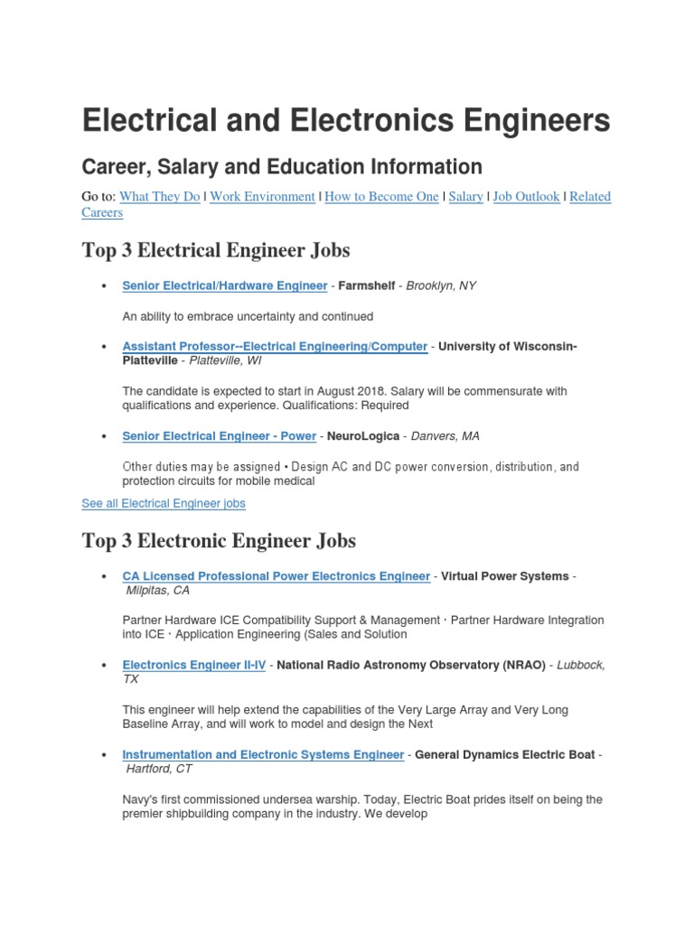 Electrical & Electronics Engineer Careers | PDF | Engineer | Electrical ...