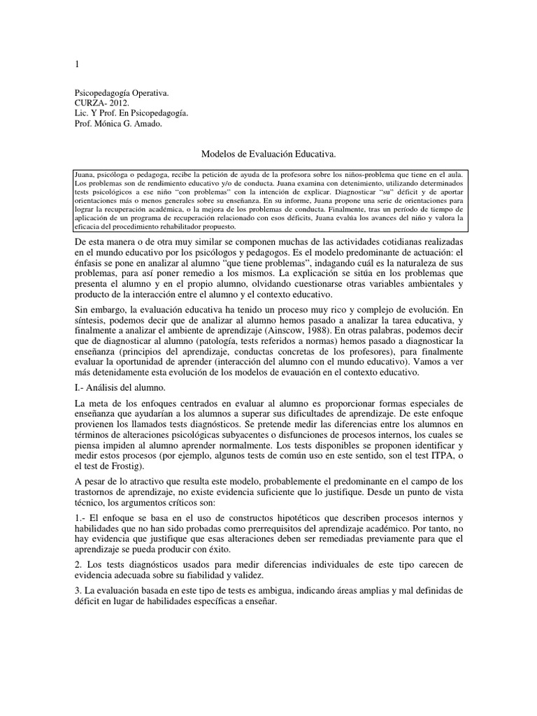 Modelos de Evaluación Educativa | Descargar gratis PDF | Evaluación ...