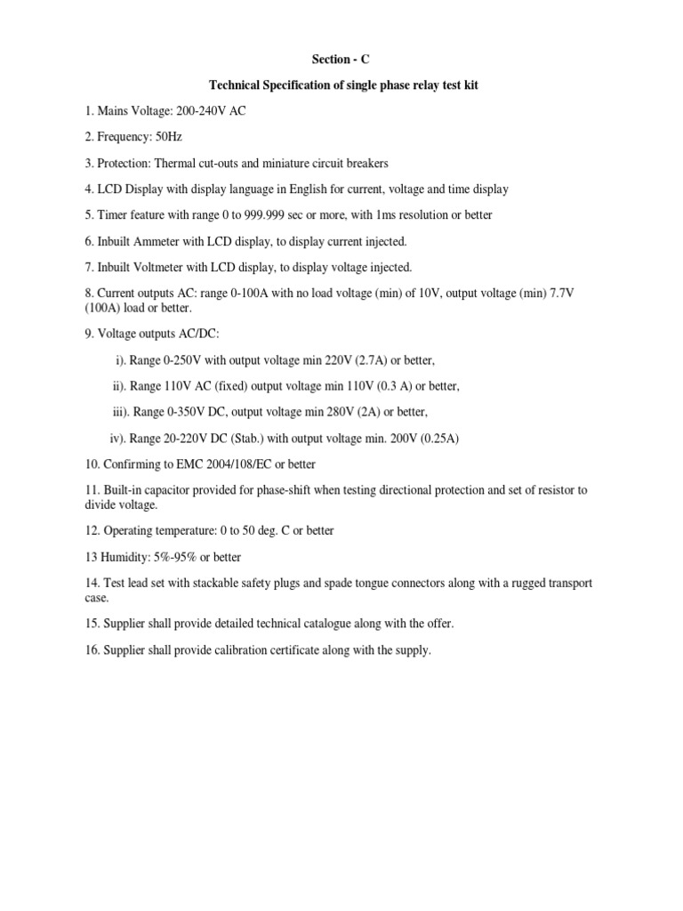 Relay Testing Kit Spec | PDF