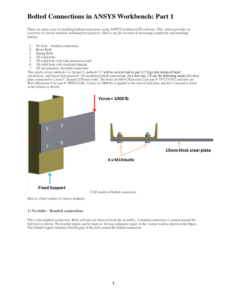 Bolted Connections in ANSYS Workbench Screw Finite Element Method