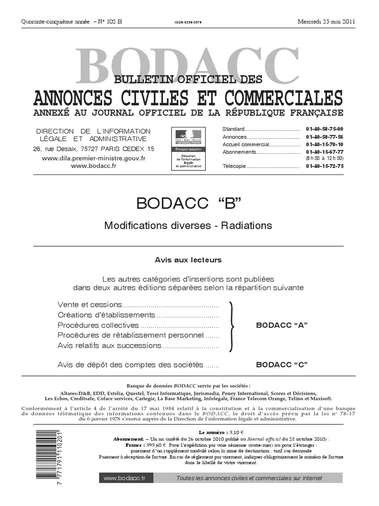 Bazar Service 2 Rue Du Commandant Louis Bouchet 77186 Noisiel BODACC-B 20110102 0001 p000 | PDF | Business (Général) | Business