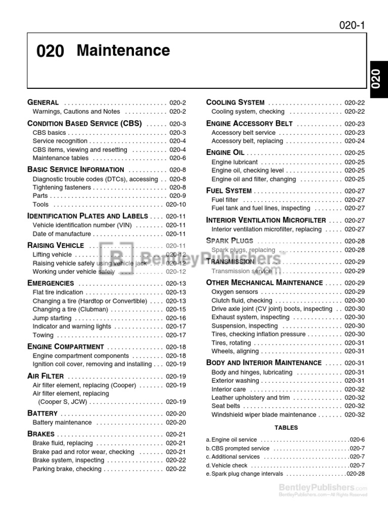 Amazon.com: MINI Cooper (R55, R56, R57) Service Manual: 2007