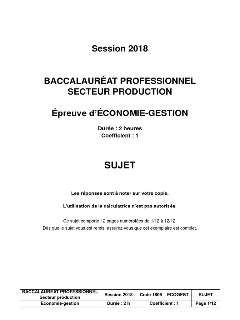 Sujet Bac Pro Gestion Administration Corrigé 2021 BAC PRO 2018 Sujet Économie Gestion | PDF | Heures supplémentaires |  Relations entre employés