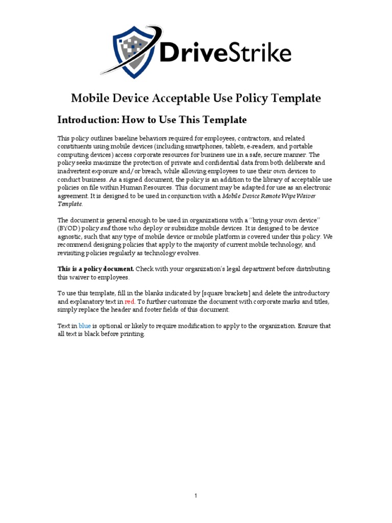 byod mobile security policy Intended For mobile device acceptable use policy template
