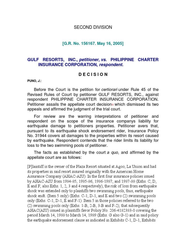 Gulf Resorts vs. Philippine Charter Insurance | PDF | Insurance ...