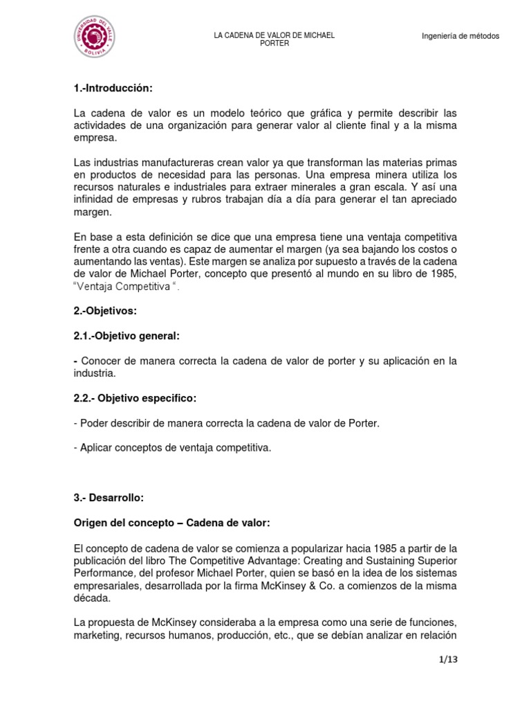Cadena de Valor de Michael Porter | PDF | Cadena de valor | Logística