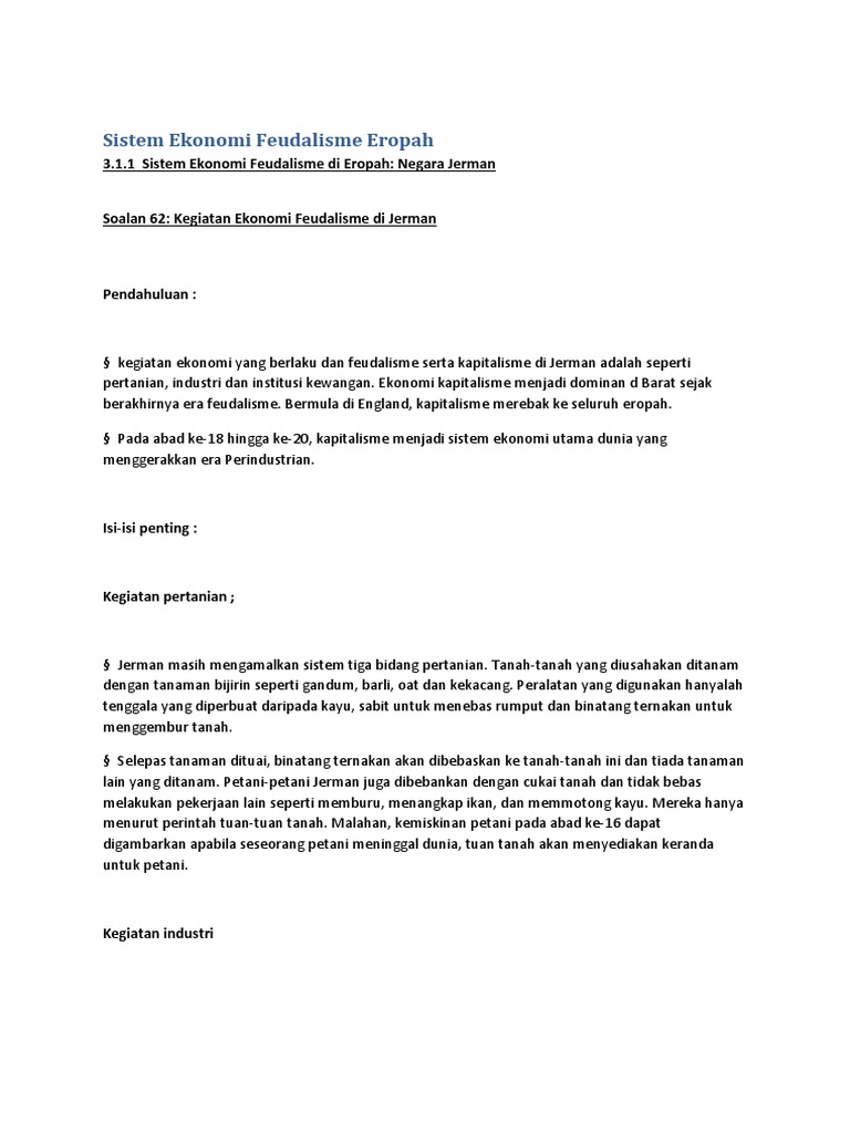 Sistem Ekonomi Feudalisme Eropah Pdf