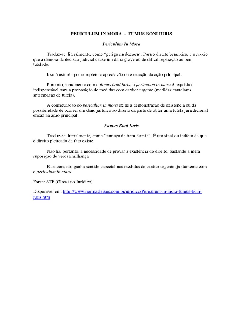Periculum in Mora e Fumus Boni Iuris | PDF