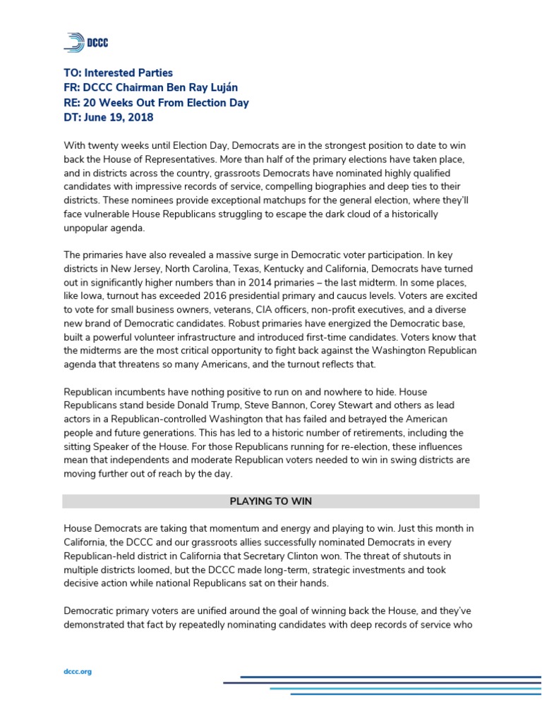 DCCC Polling Memo (June 2018) | PDF | Democratic Party (United States ...