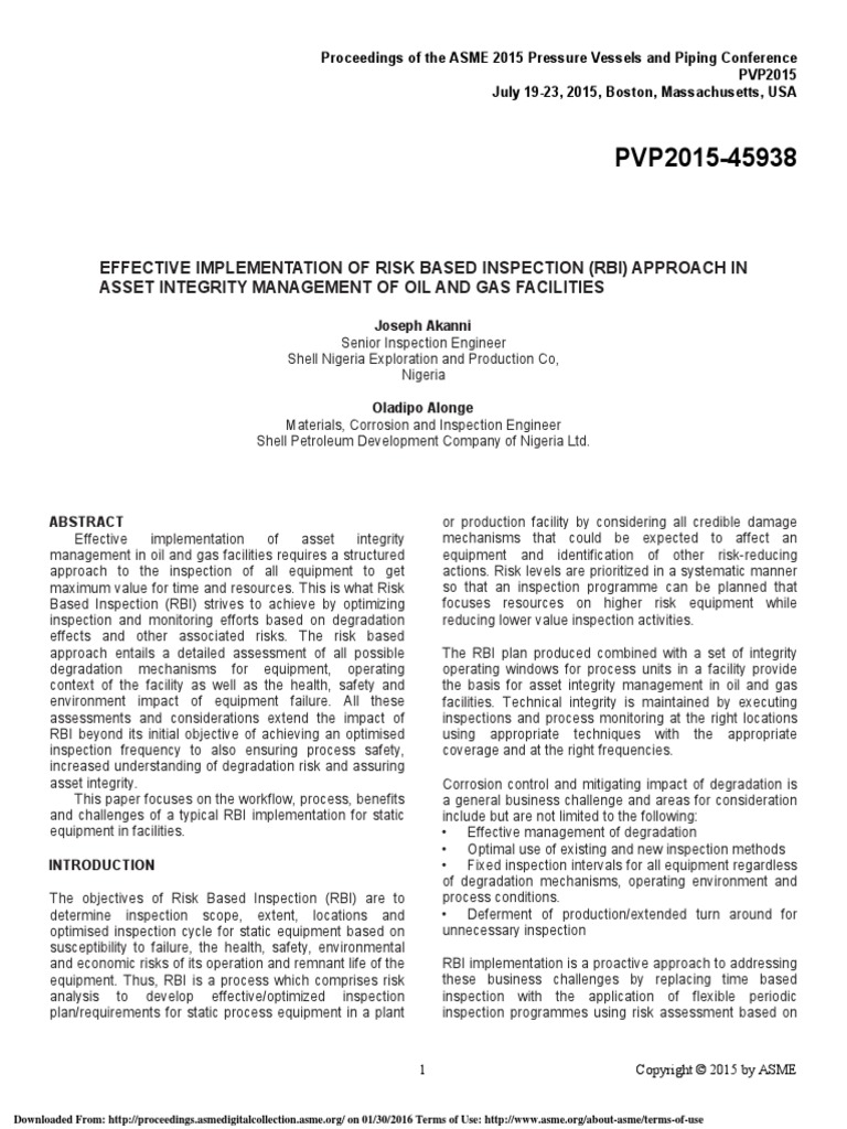 Effective Implementation of Risk Based Inspection (Rbi) Approach in ...