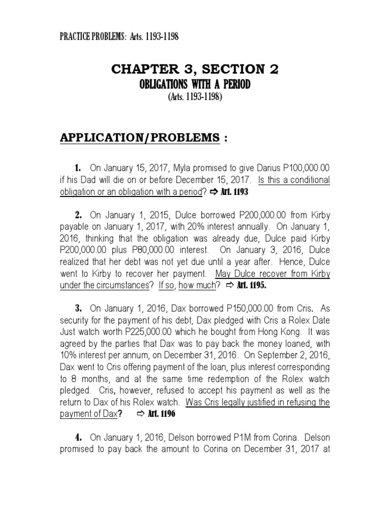 Conditional Obligations Practice Problems | PDF | Loans | Interest