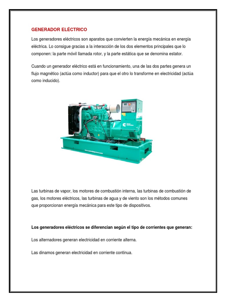 Villano Desventaja Mecánico Generador Eléctrico y Alternador | PDF | Bienes manufacturados | Cantidades  fisicas
