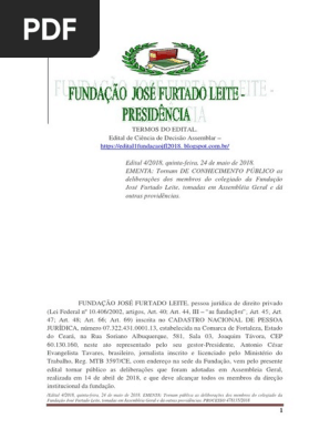 Prt 948679 Edital 4.2018.Fundação José Furtado Leite.