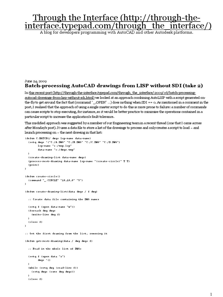 Batch-Processing AutoCAD Drawings From LISP Without SDI | PDF ...