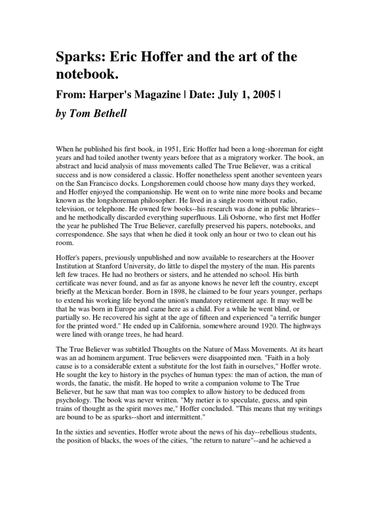 The Art of The Notebook - Eric Hoffer | PDF | Truth