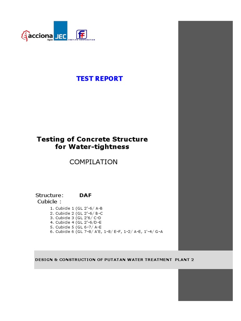 Test Report: Testing of Concrete Structure For Water-Tightness | PDF ...