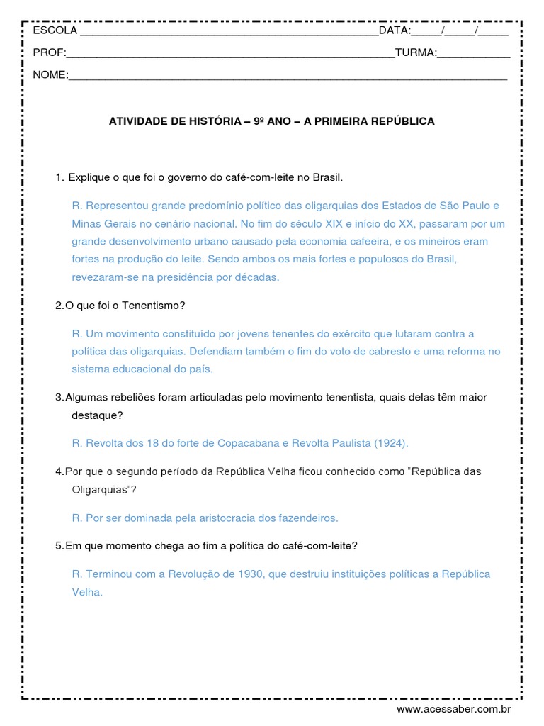 Atividades sobre a Primeira República | PDF | Finanças e Administração ...