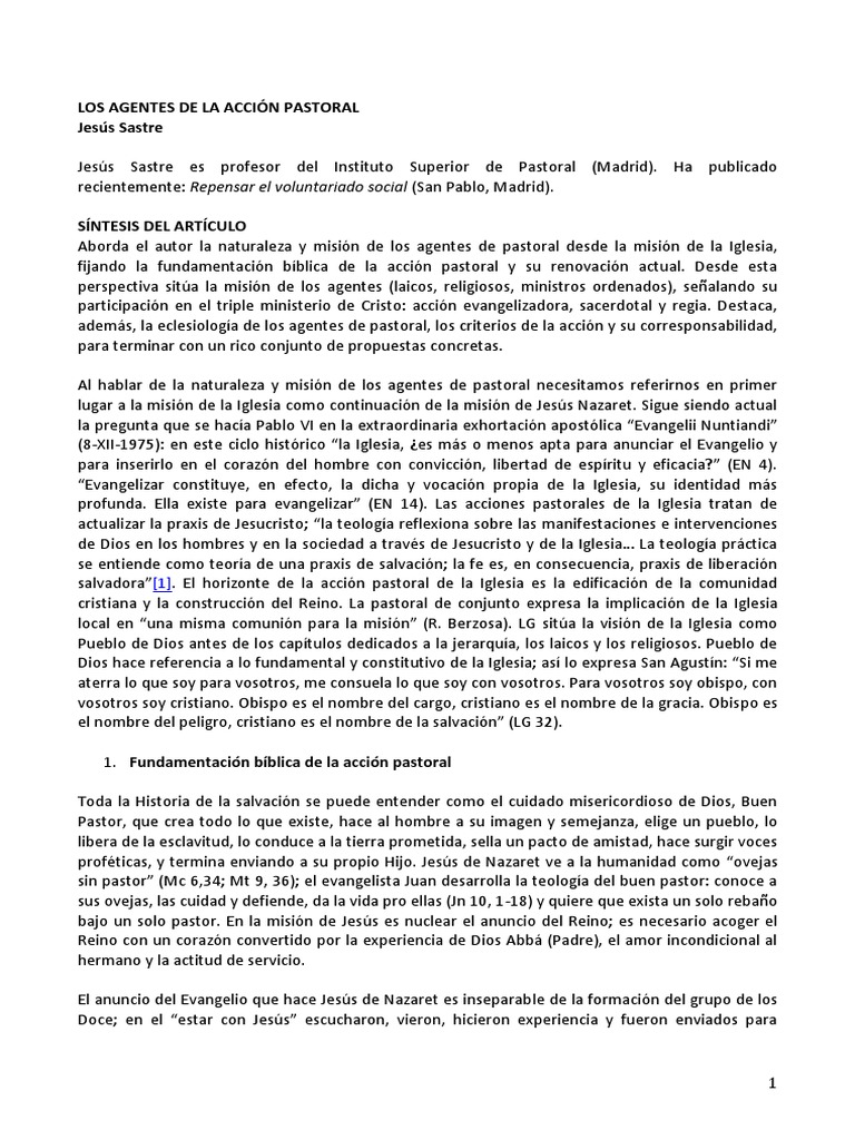 Los Agentes de La Acción Pastoral | PDF | Iglesia Católica | eucaristía