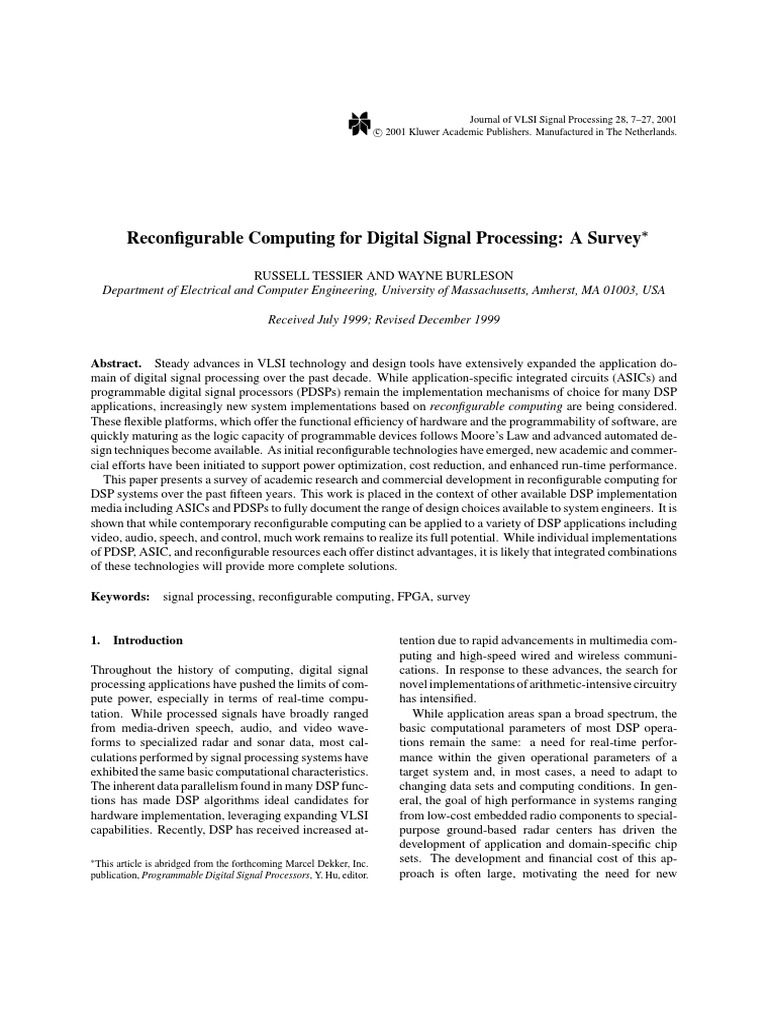 Reconfigurable Computing For Digital Signal Processing: A Survey | PDF ...