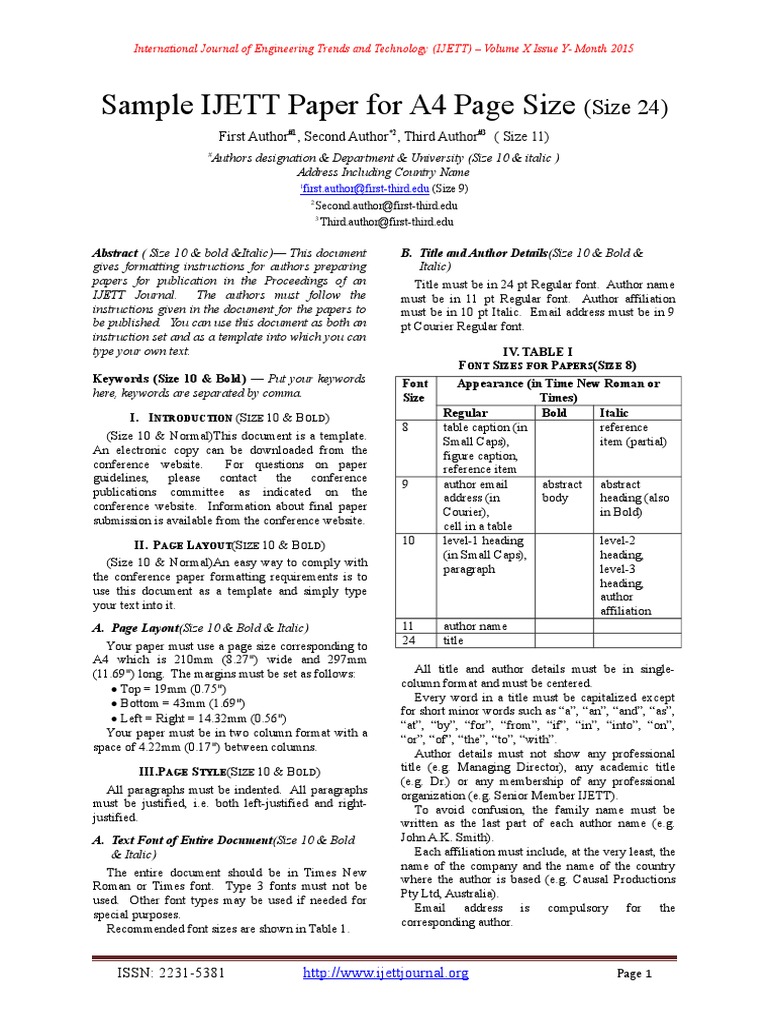IJETT Paper Formatting Guidelines | PDF | Typefaces | Paragraph