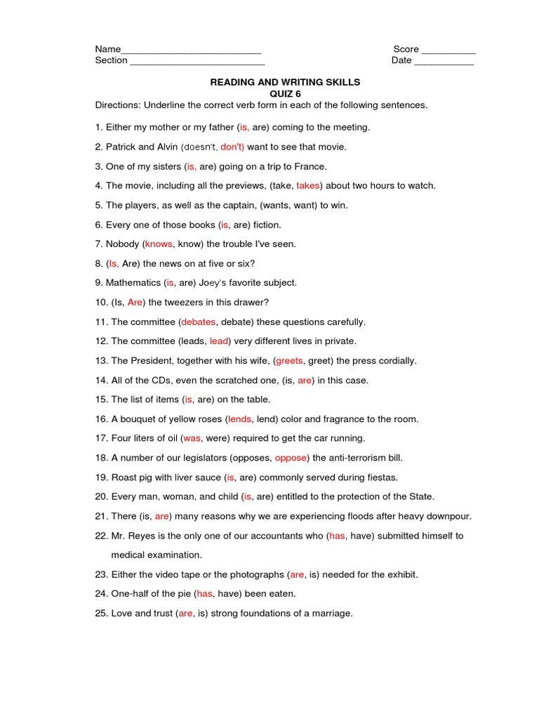 Reading and Writing Skills Quiz 6 | PDF