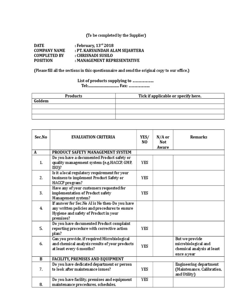Supplier Pre-Qualification Checklist | PDF | Pest Control | Laboratories