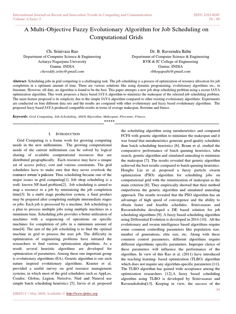 Fuzzy JAYA Algorithm for Job Scheduling | PDF | Genetic Algorithm ...