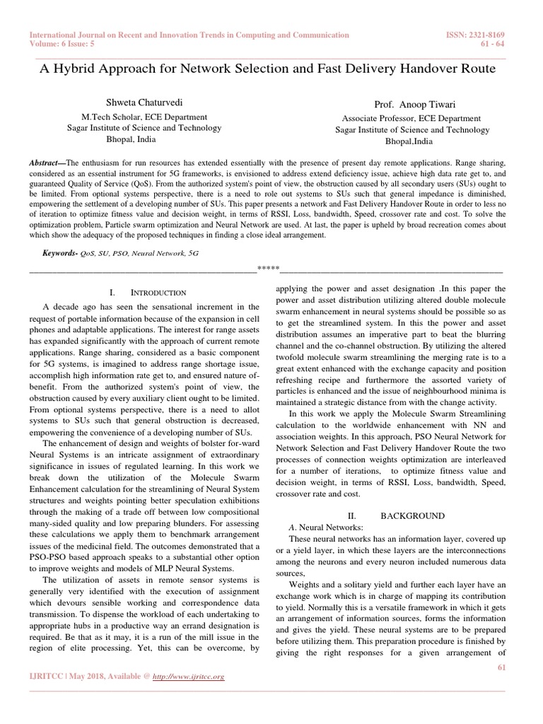 Hybrid Network Selection for 5G Handover | PDF | Artificial Neural ...