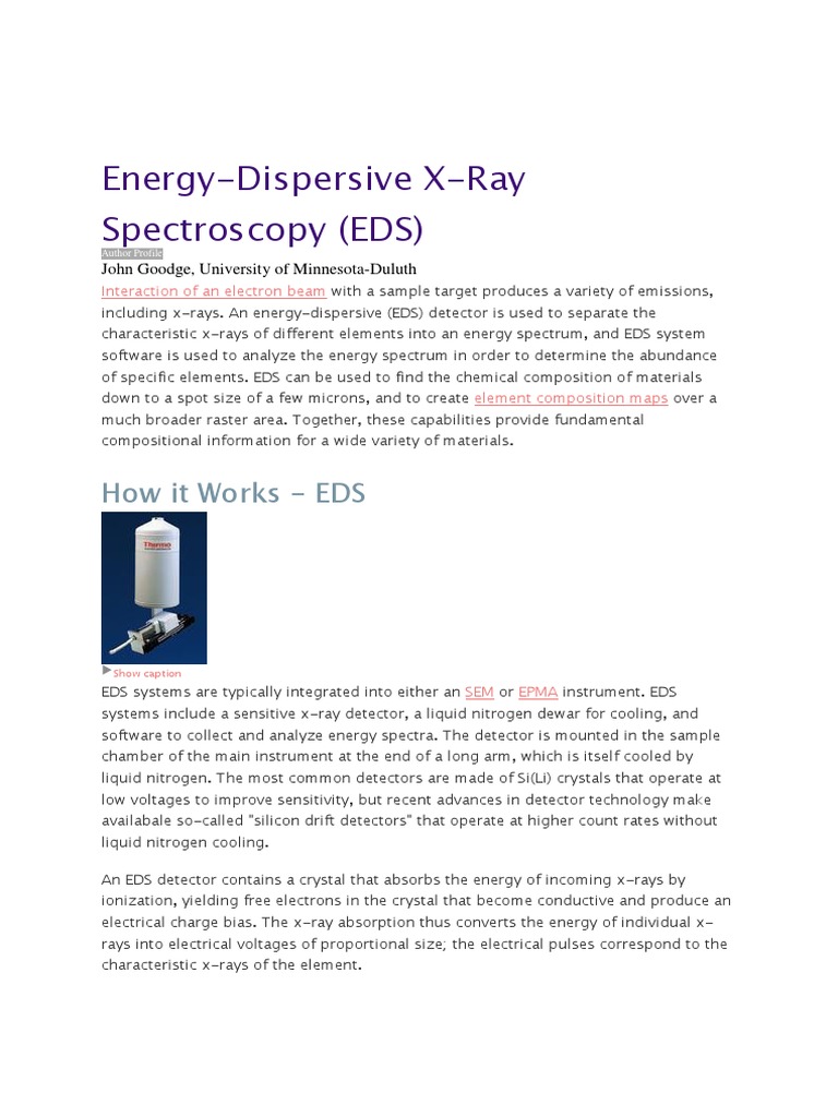 An Introduction to EnergyDispersive XRay Spectroscopy (EDS) How it
