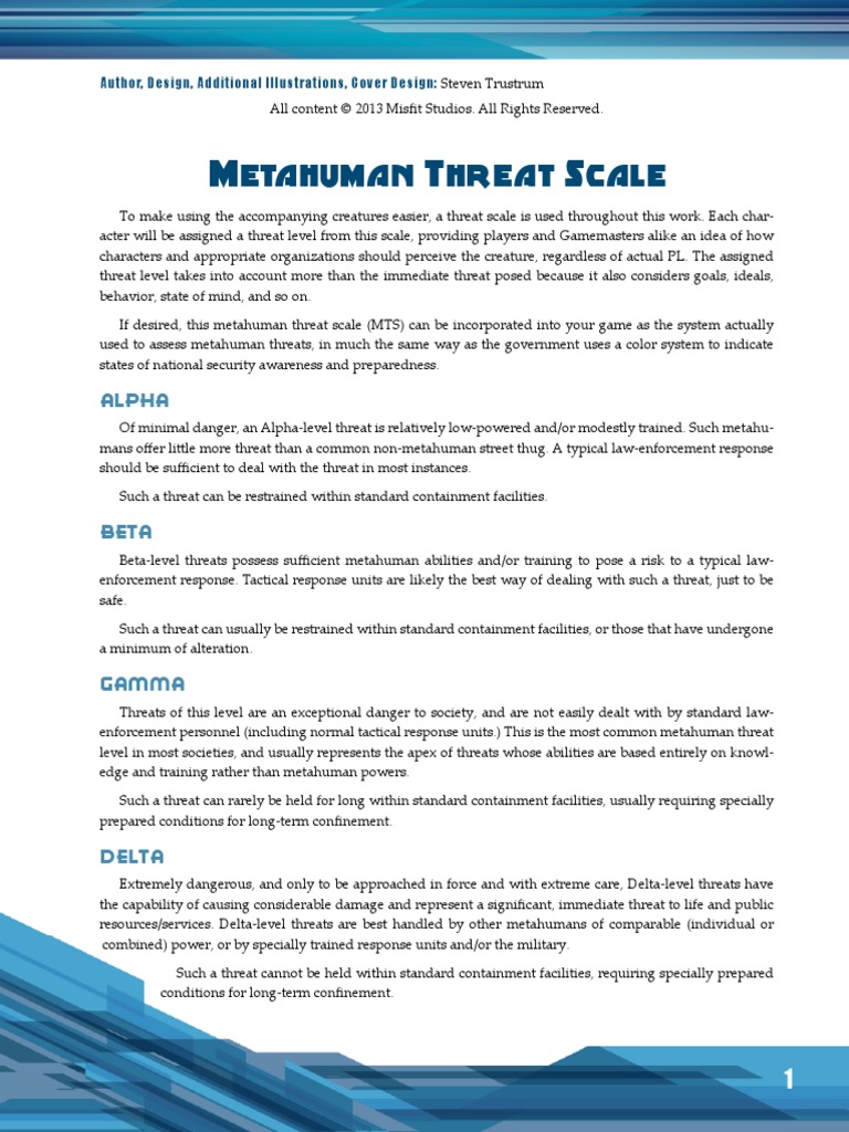 Misfit Studios - Metahuman Threat Scale | PDF