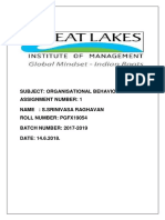 Subject: Organisational Behavior 2 Assignment Number: 1 Name: S.Srinivasa Raghavan Roll Number: Pgfx19054 BATCH NUMBER: 2017-2019 DATE: 14.6.2018