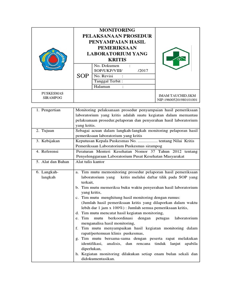 8.1.4 Ep 5 Sop Monitoring Pelaksanaan Prosedur Penyampaian Hasil ...