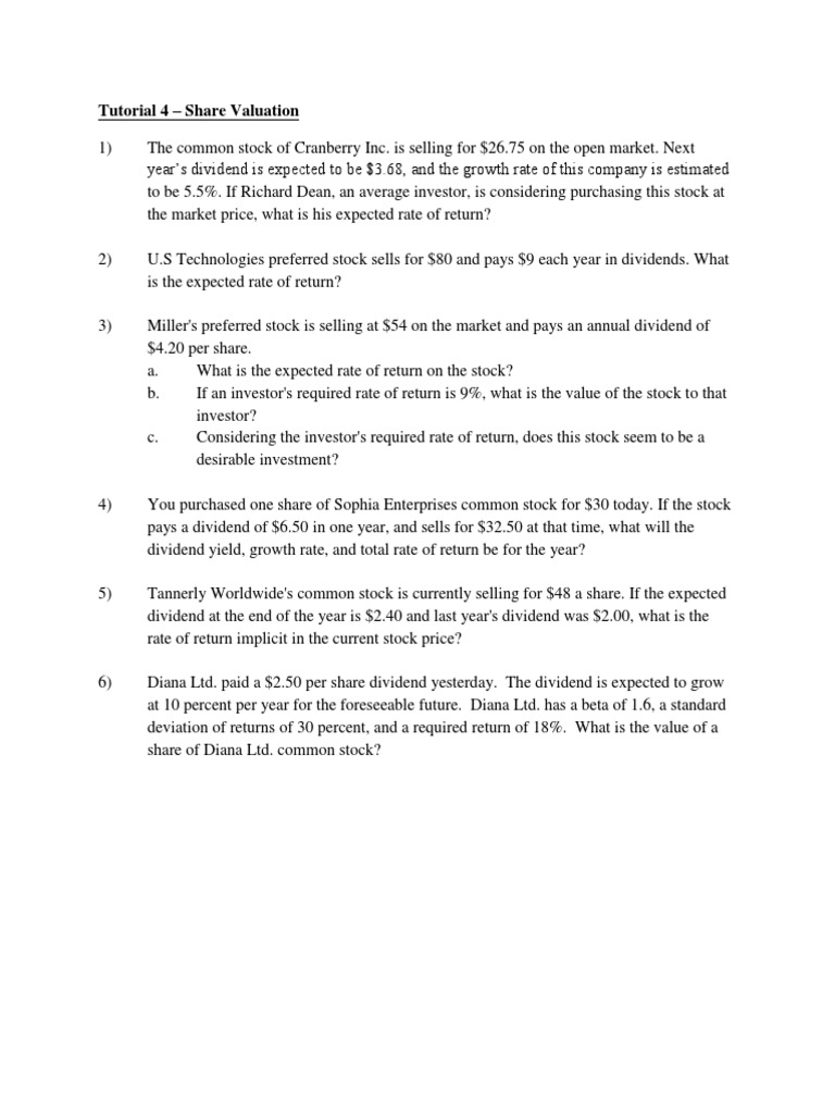 Tutorial 4 Stock Valuation Part 1 Pdf Pdf
