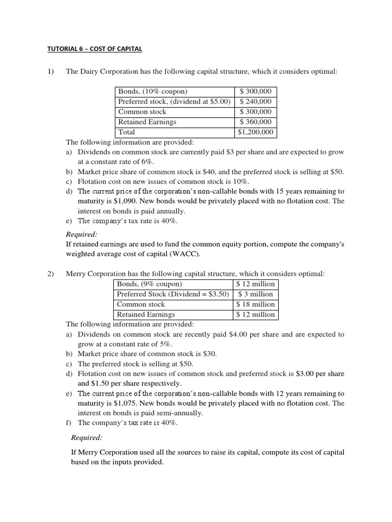 WACC Calculation for Corporations | PDF | Cost Of Capital | Bonds (Finance)