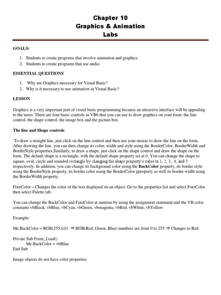 Adding Graphics and Animation to Visual Basic Programs | PDF | Shape ...