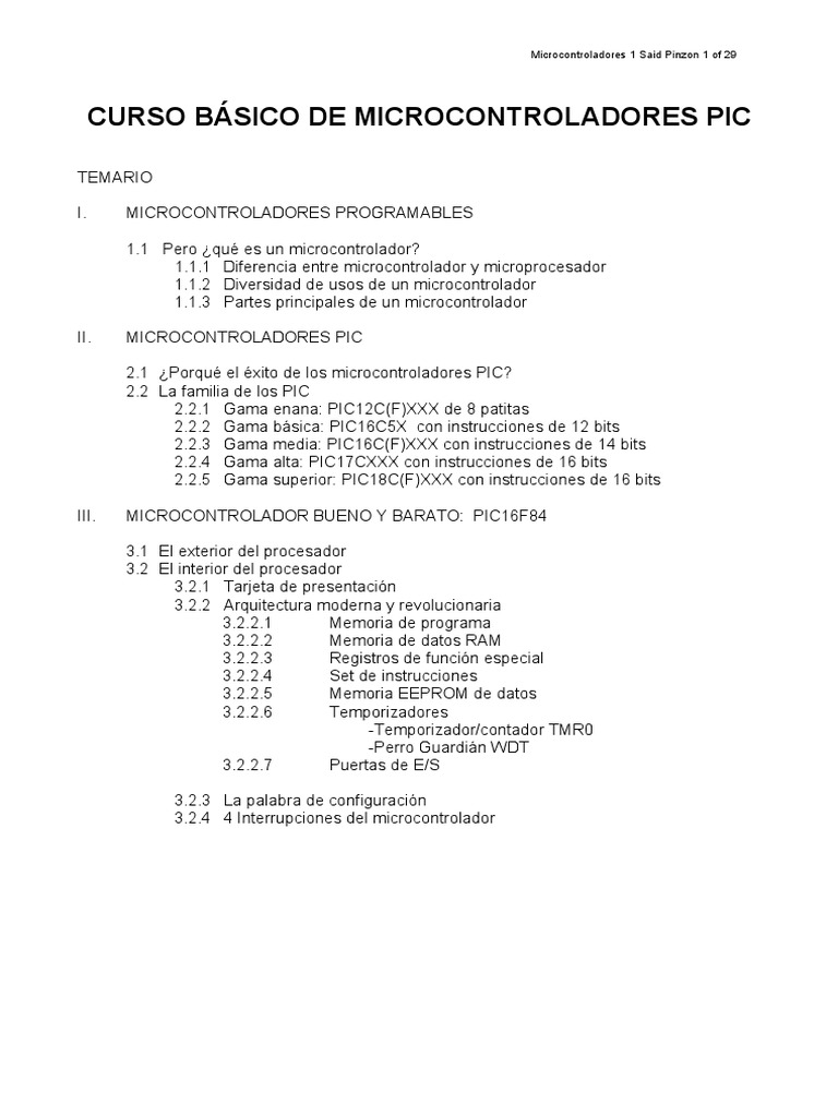 Curso de Microcontroladores PIC Básico | PDF | Microcontrolador Pic ...