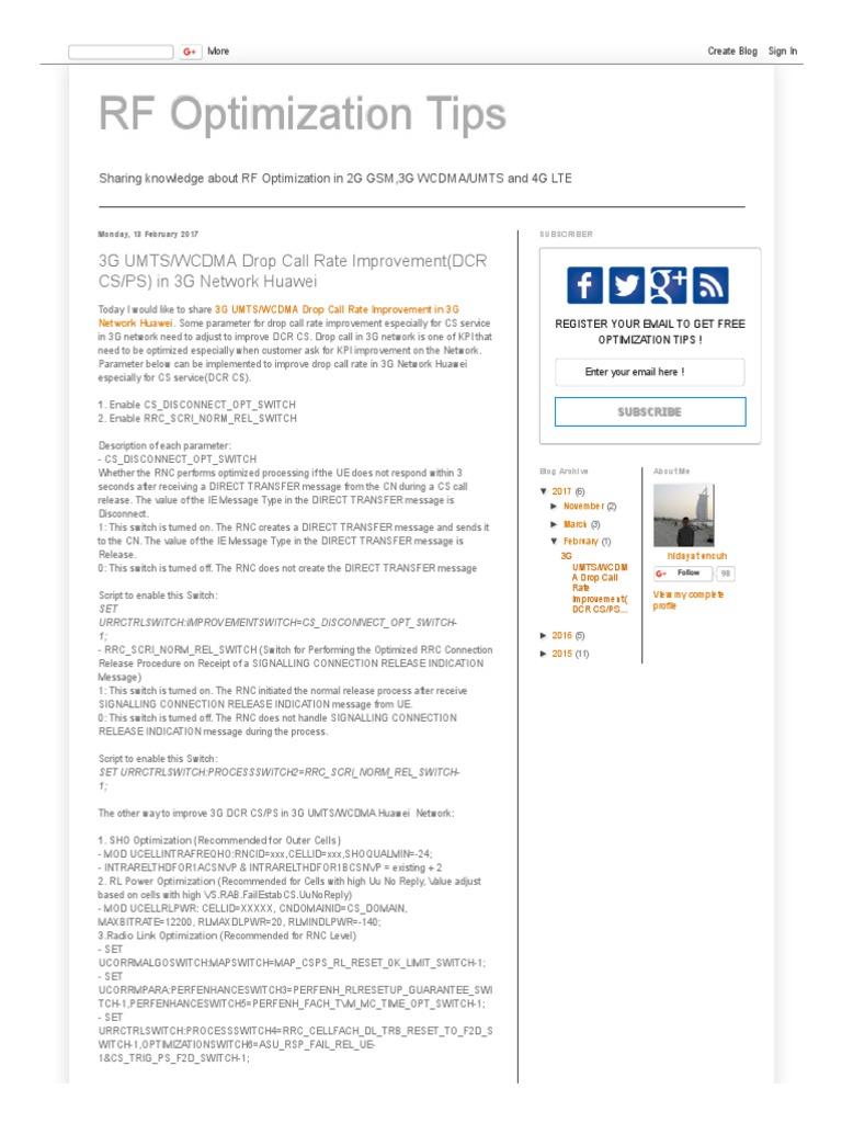 RF Optimization Tips 3G UMTS WCDMA Drop Call Rate Improvement (DCR