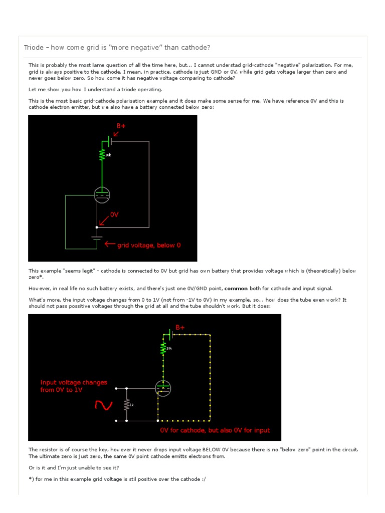 Basic Triode How Come Grid Is More Negative Than Cathode