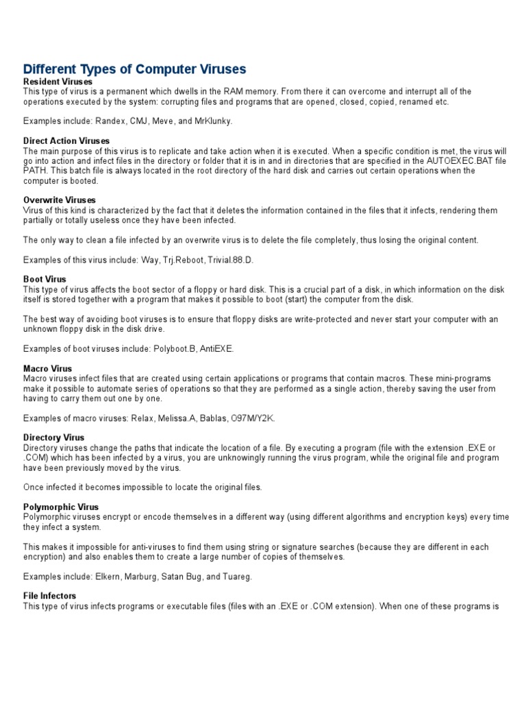 Different Types of Computer Viruses | PDF | Computer Virus | Booting