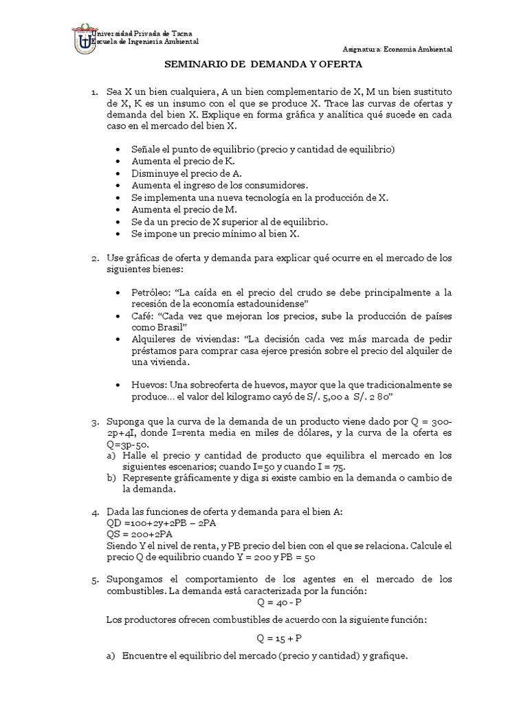 Análisis de Demanda y Oferta en Economía Ambiental | PDF | Oferta y ...