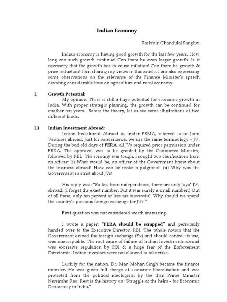 Indian Economy: I. Growth Potential | PDF | Finance & Money Management ...